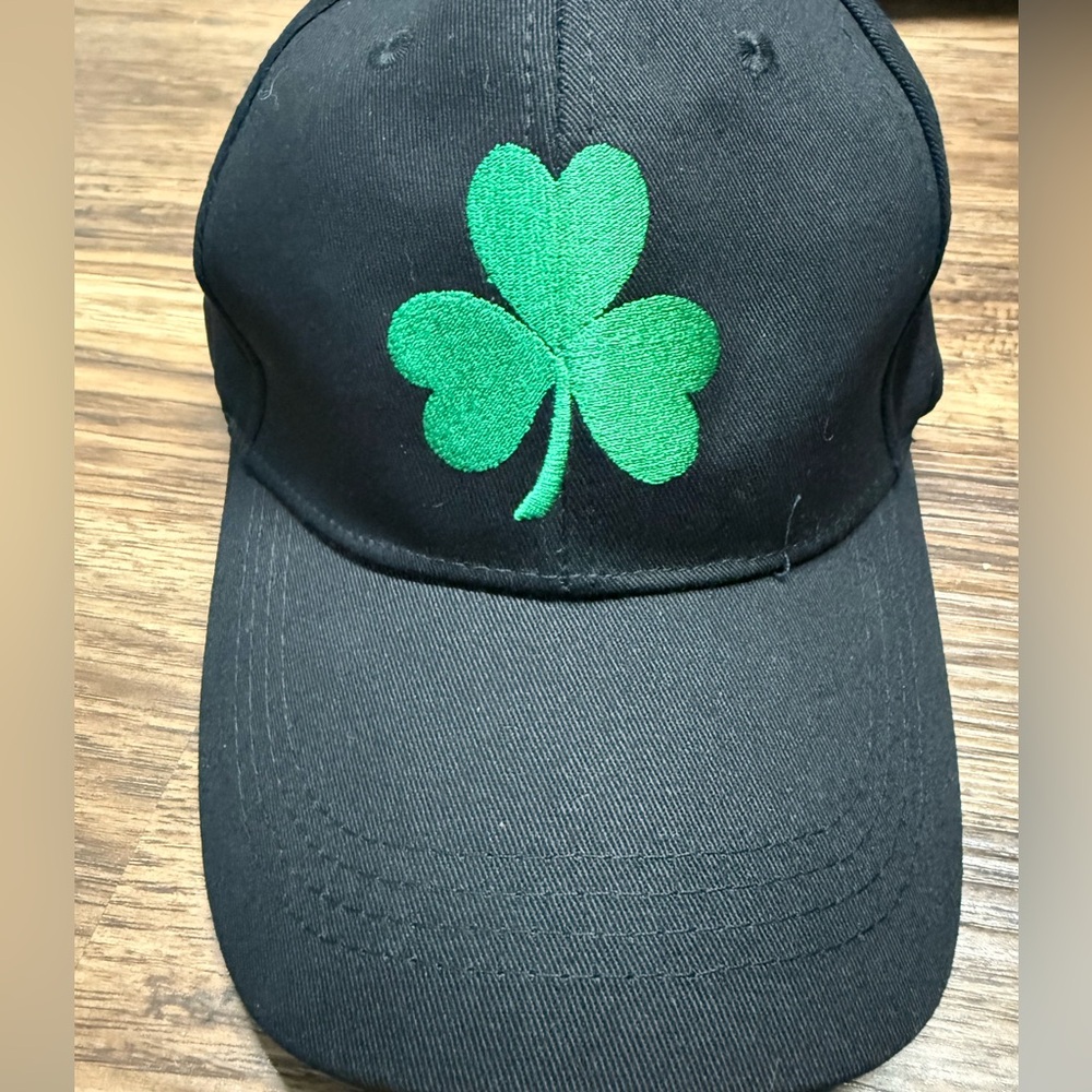 Black Cap with Embroidered Green Shamrock and Adjustable Fit - Picture 2 of 4